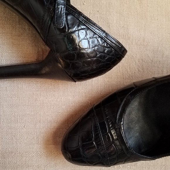 Ralph Lauren Collection Crocodile/Alligator Mary Jane Heels Shoes~Black Genuine - Picture 7 of 11